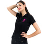 Ladies Black Polo Pink Skull